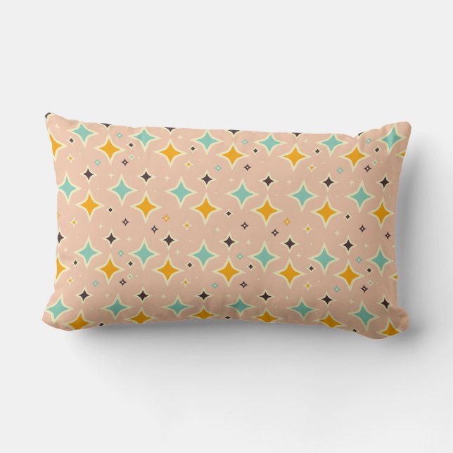 Retro geometriskt mönster med teal, orange, svart lumbarkudde (Baksida)