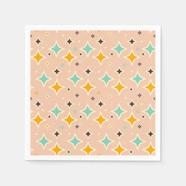 Retro geometriskt mönster med teal, orange, svart pappersservett (Framsidan)