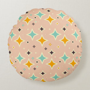 Retro geometriskt mönster med teal, orange, svart rund kudde