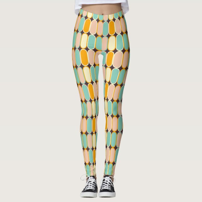 Retro geometriskt mönster med vertikala ovaler leggings (Framsida)