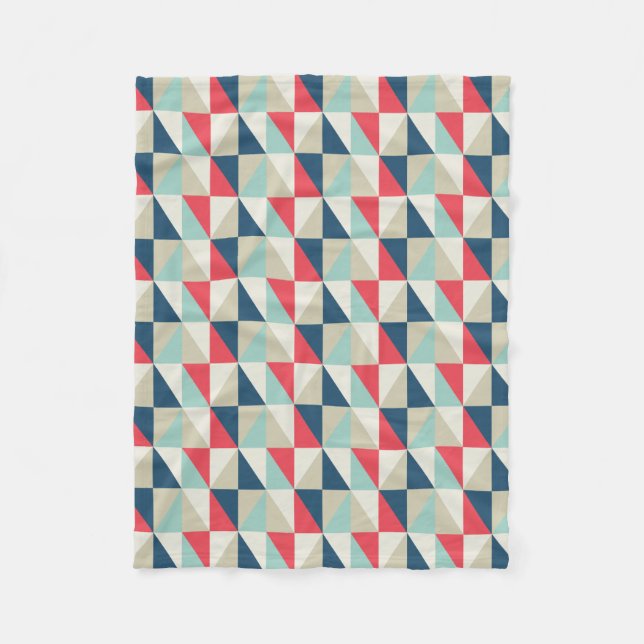 Retro geometriskt röd och blåtttriangelmönster fleecefilt (Framsidan)