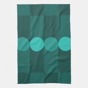 Retro Geometry Rand Circles Teal Kökshandduk