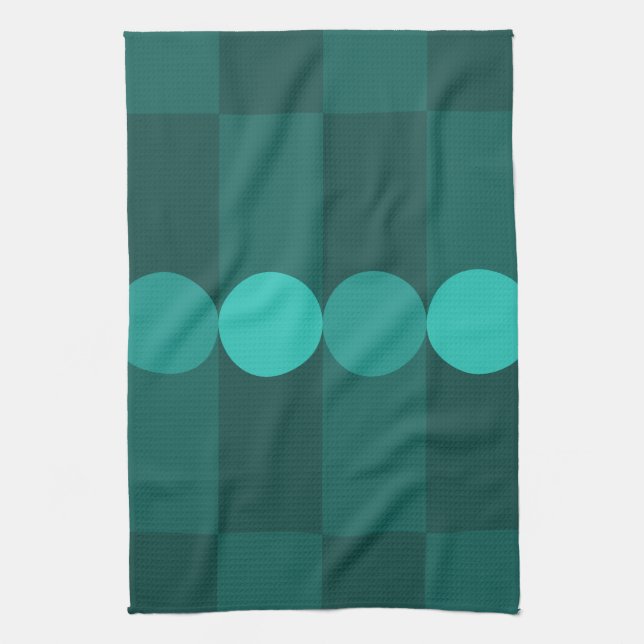 Retro Geometry Rand Circles Teal Kökshandduk (Vertikal)