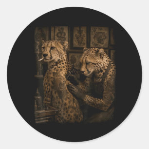 Retro Gepard Rökande Tatoveringskonstnär Roligt Vi Runt Klistermärke