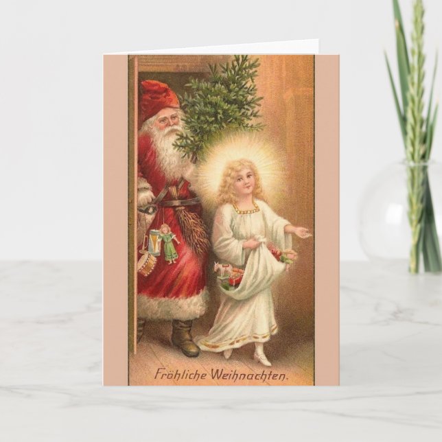 Retro German Fröhliche Weihnachten julkort Helgkort (Framsida)