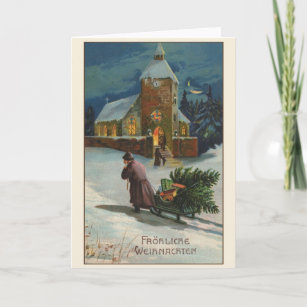 Retro German Fröhliche Weihnachten julkort Helgkort