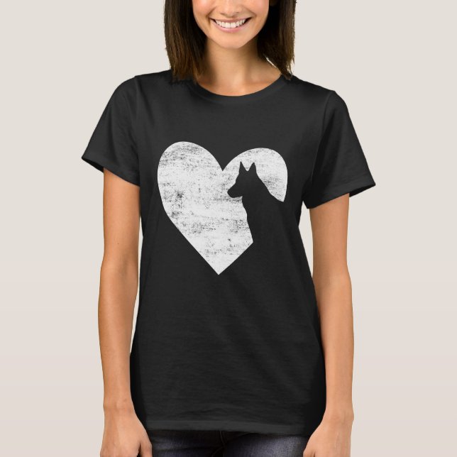 Retro German Shepherd Hund Heart Valentine Day Do T Shirt (Framsida)