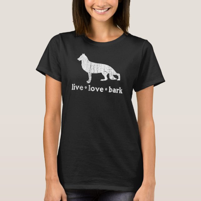 Retro German Shepherd Live Kärlek Bark T Shirt (Framsida)