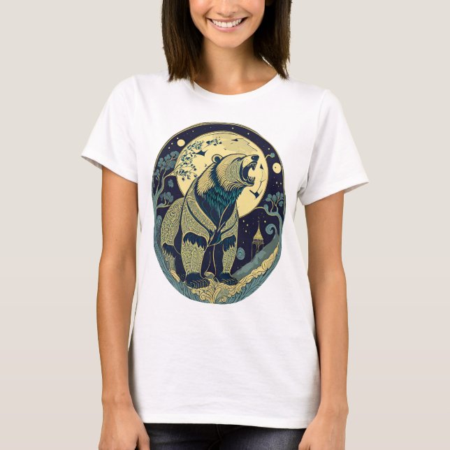 Retro Geschenk Bär Russland Ikone Jugendstil Mond T Shirt (Framsida)