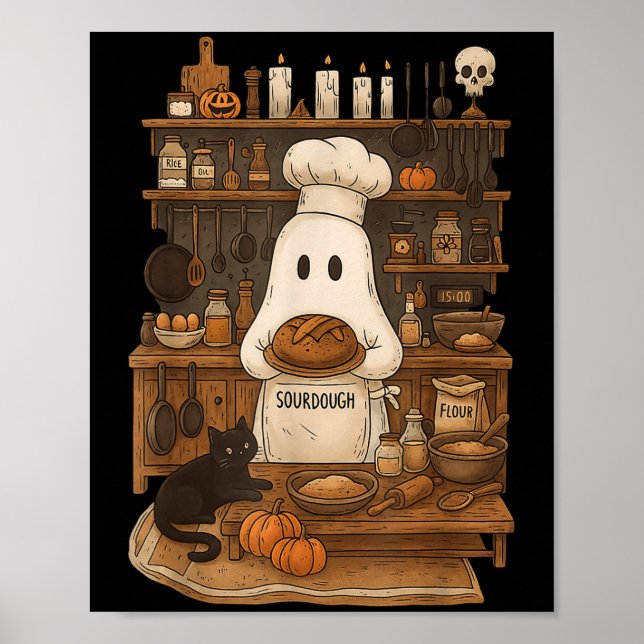 Retro Ghost Baking Sourdough Halloween Soky Chef B Poster (Framsidan)