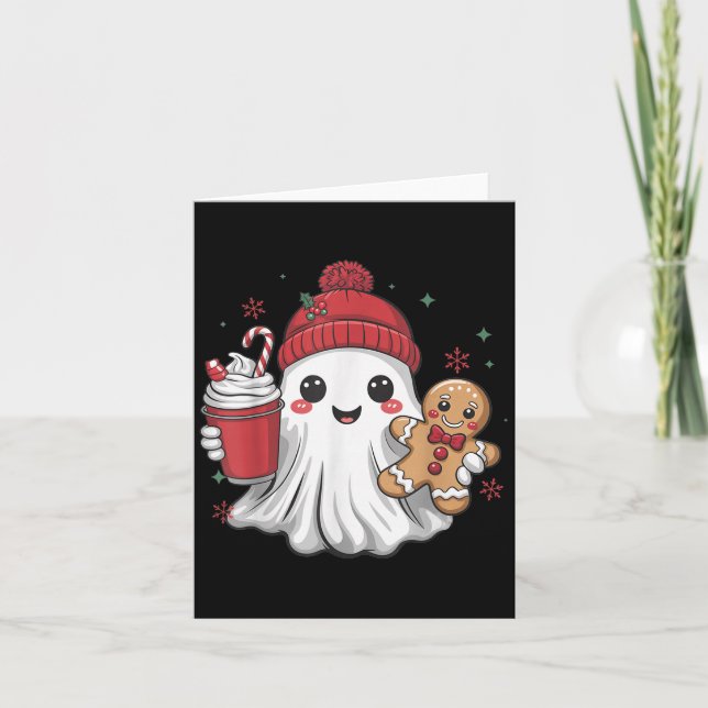 Retro Ghost Beanie Christmas Holiday Xmas Coffee G Kort (Framsida)