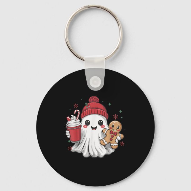 Retro Ghost Beanie Christmas Holiday Xmas Coffee G Nyckelring (Framsida)