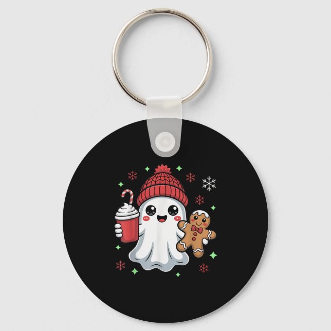 Retro Ghost Beanie Christmas Holiday Xmas Coffee G Nyckelring (Framsida)