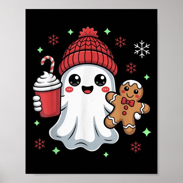 Retro Ghost Beanie Christmas Holiday Xmas Coffee G Poster (Framsidan)