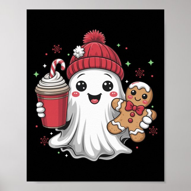 Retro Ghost Beanie Christmas Holiday Xmas Coffee G Poster (Framsidan)