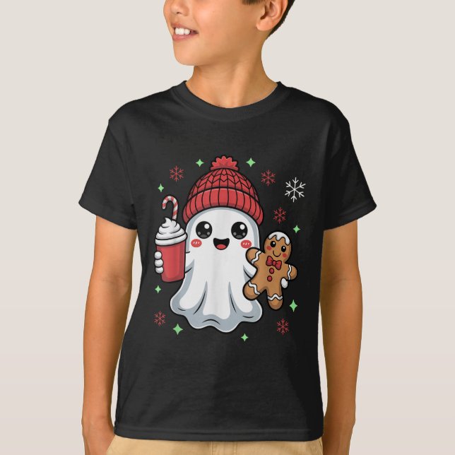 Retro Ghost Beanie Christmas Holiday Xmas Coffee G T Shirt (Framsida)