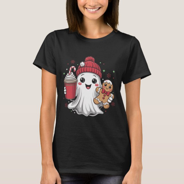Retro Ghost Beanie Christmas Holiday Xmas Coffee G T Shirt (Framsida)