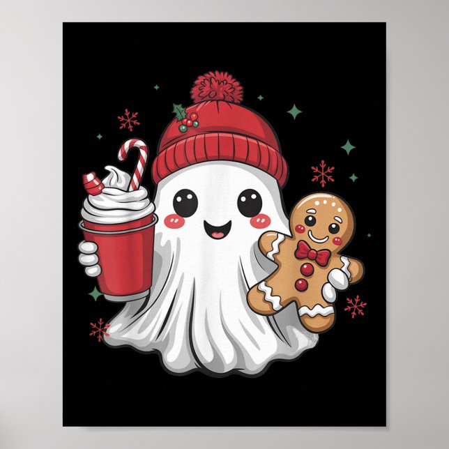 Retro Ghost Beanie Jul Holiday Xmas Kaffe G Poster (Framsidan)