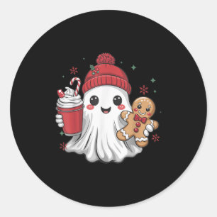 Retro Ghost Beanie Jul Holiday Xmas Kaffe G Runt Klistermärke