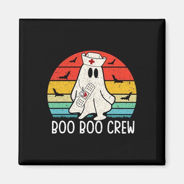 Retro Ghost Boo Crew Women Nurses Funny Hallow Magnet (Framsidan)