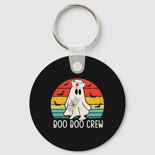 Retro Ghost Boo Crew Women Nurses Funny Hallow Nyckelring (Framsida)