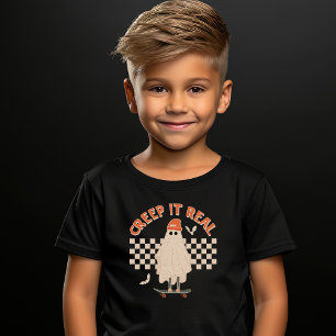 Retro Ghost Creep Det riktiga Skateboard Halloween T Shirt