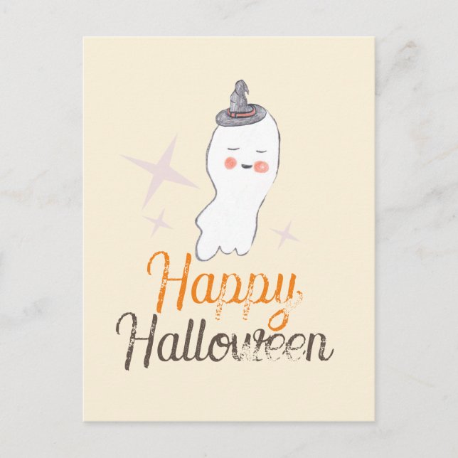 Retro Ghost Doodle Halloween Design Design Vykort (Framsida)