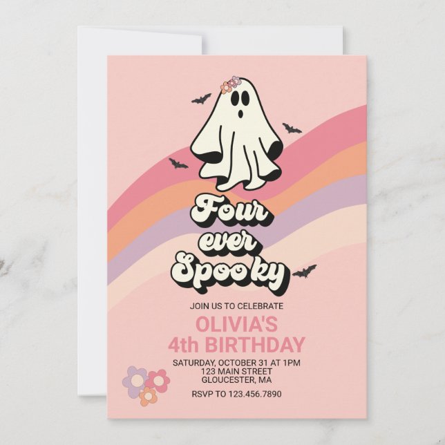 Retro Ghost Halloween Fyra gånger om dagen Inbjudningar (Framsida)