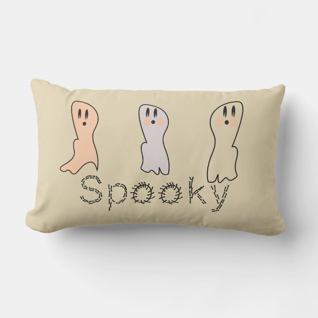Retro Ghost Hand Lettering Spöklik Tan  Lumbarkudde (Framsida)