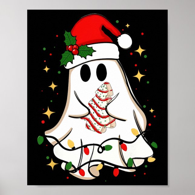 Retro Ghost juljul Helgdag Julafton Santa Hat Poster (Framsidan)