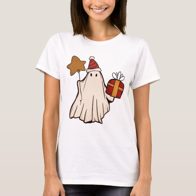 Retro Ghost juljul Helgdag Julafton Santa Hat T Shirt (Framsida)