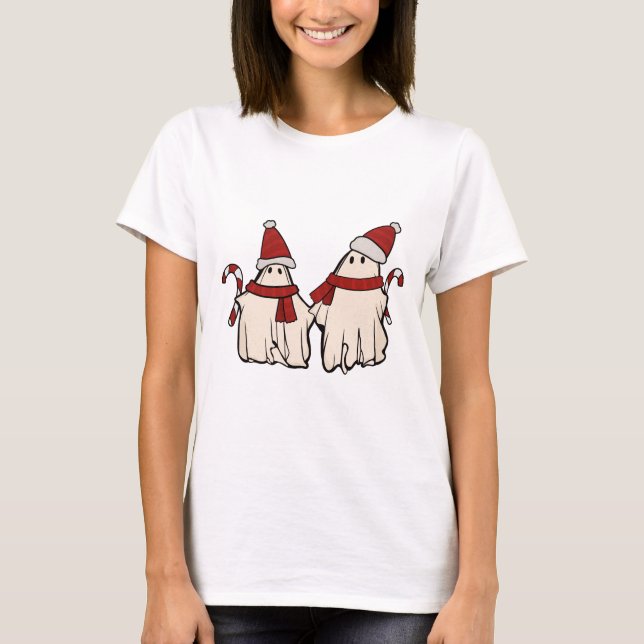 Retro Ghost juljul Helgdag Julafton Santa Hat T Shirt (Framsida)