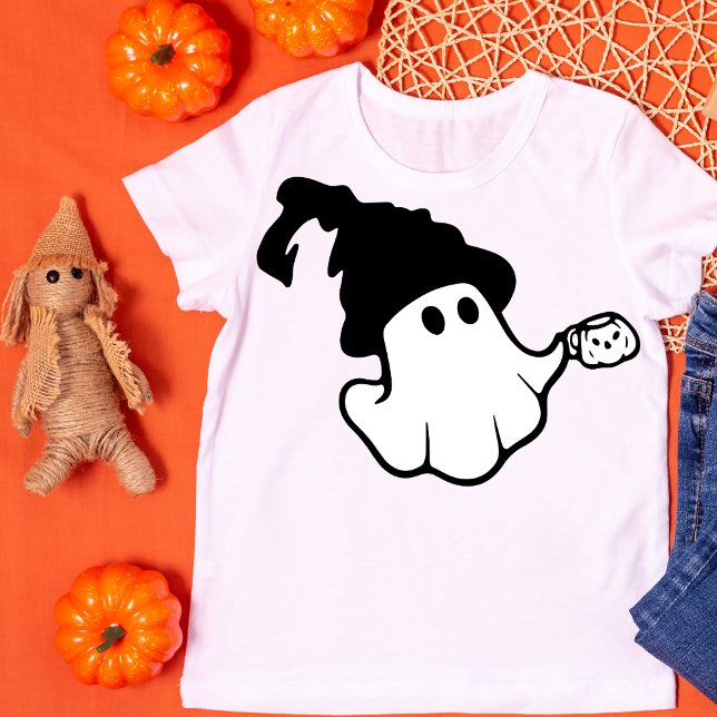 Retro Ghost med Hat och Mugg Halloween T Shirt (Skapare uppladdad)