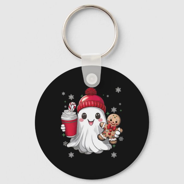 Retro Ghost Mössa Jul Högtid Xmas Kaffe G Nyckelring (Framsida)