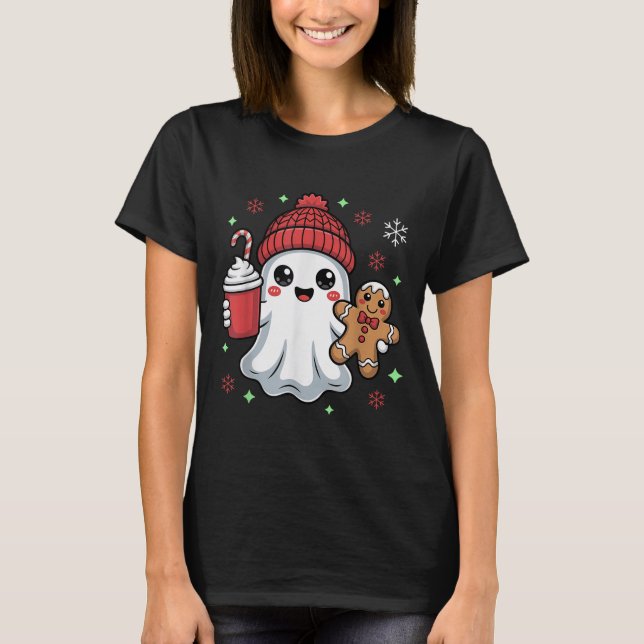 Retro Ghost Mössa Jul Högtid Xmas Kaffe G T Shirt (Framsida)