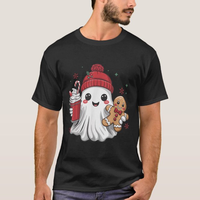 Retro Ghost Mössa Jul Högtid Xmas Kaffe G T Shirt (Framsida)