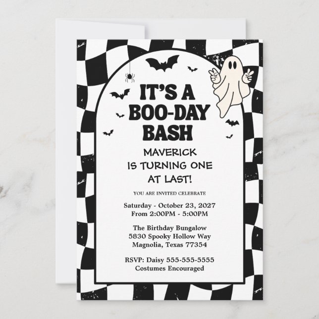 Retro Ghost One Halloween Boy 1st Birthday Inbjudningar (Framsida)