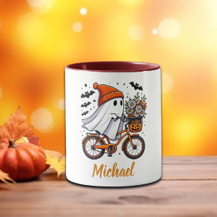 Retro Ghost på Bicycle Halloween Mugg