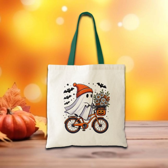 Retro Ghost på Bicycle Halloween Tygkasse (Skapare uppladdad)
