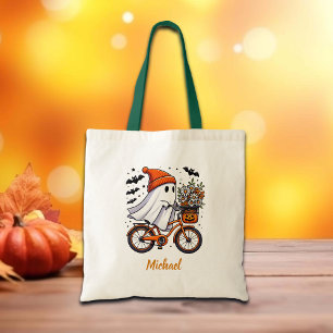 Retro Ghost på Bicycle Halloween Tygkasse
