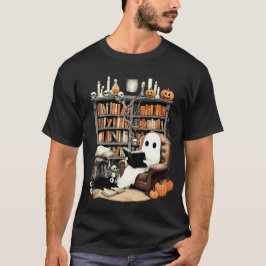 Retro Ghost Reading Bokar Halloween T Shirt