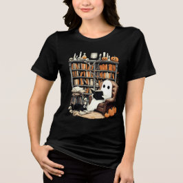 Retro Ghost Reading Bokar Halloween T Shirt