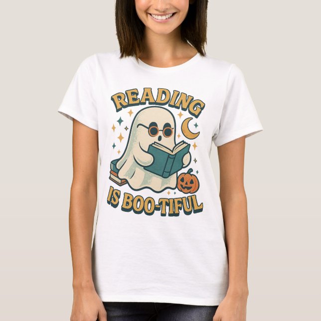 Retro Ghost Reading Books • Retro halloween shirt T (Framsida)