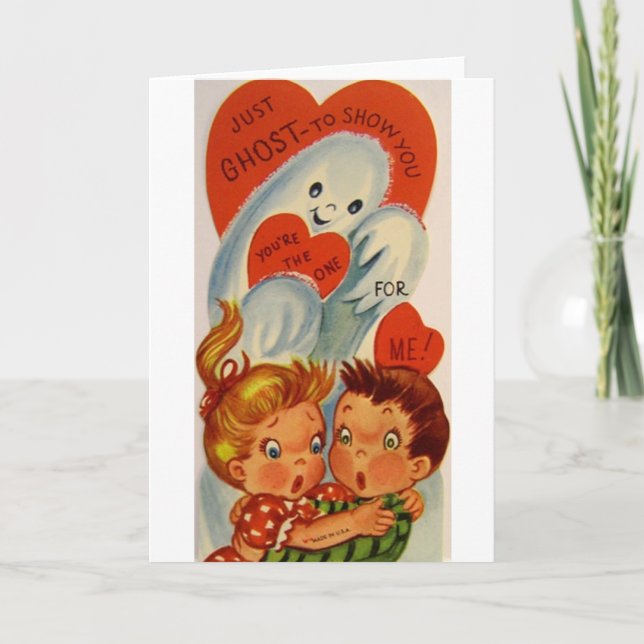 Retro Ghost Valentines dagskort Helgkort (Framsida)