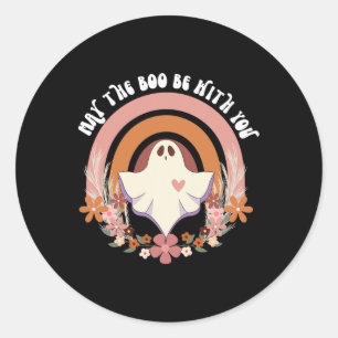 Retro Ghost Vintage Blommigt Boho Halloween Cute F Runt Klistermärke