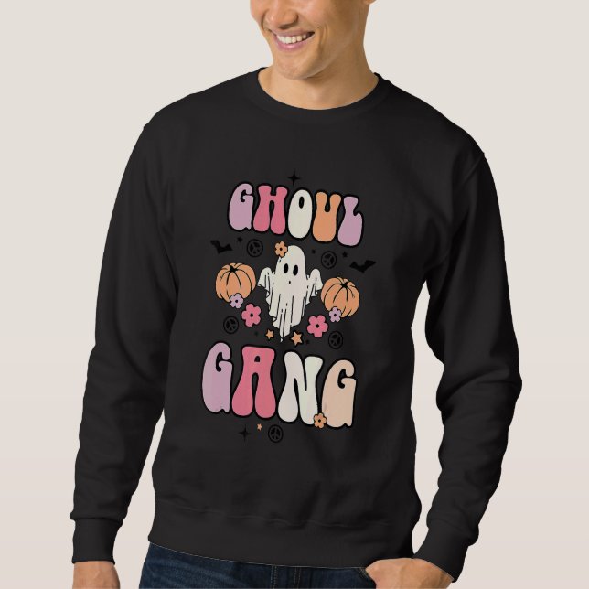 Retro Ghoul Gang Groovy Hey Boo Pumpkin Boo Crew H Lång Ärmad Tröja (Framsida)