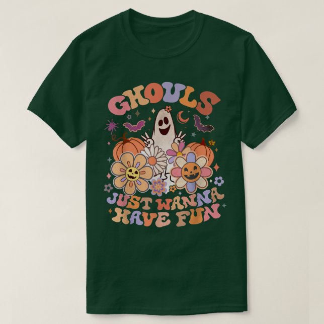 Retro Ghouls vill bara ha Roligt Groovy Ghost Cute T Shirt (Design framsida)