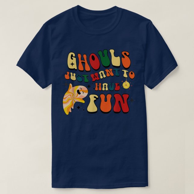 Retro Ghouls vill bara ha Roligt Halloween Boo G T Shirt (Design framsida)
