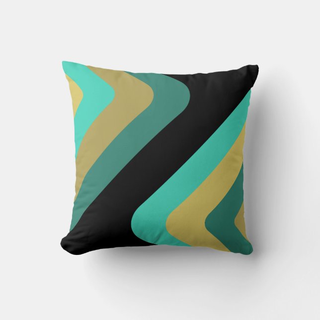 Retro Giant Diamonds Turquise Guld Kudde (Framsida)