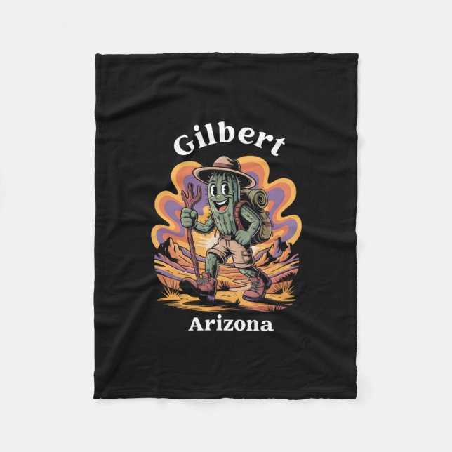 Retro Gilbert Arizona Hiking Trail Adventure Cactu Fleecefilt (Framsidan)